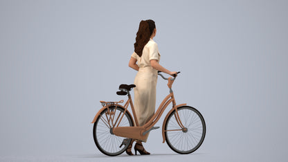 realistic 3D woman formal cycling, scanned archviz people for Blender and 3ds Max, side view render