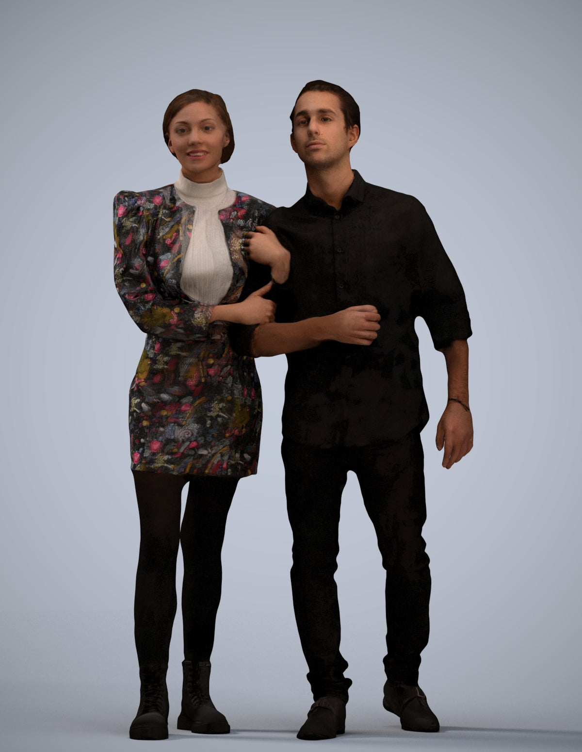 realistic 3D human woman casual couple, archviz people FBX OBJ for Blender