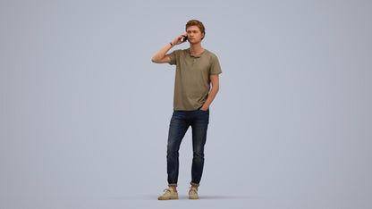photogrammetry 3D man casual standing, realistic human model archviz FBX, standing pose render
