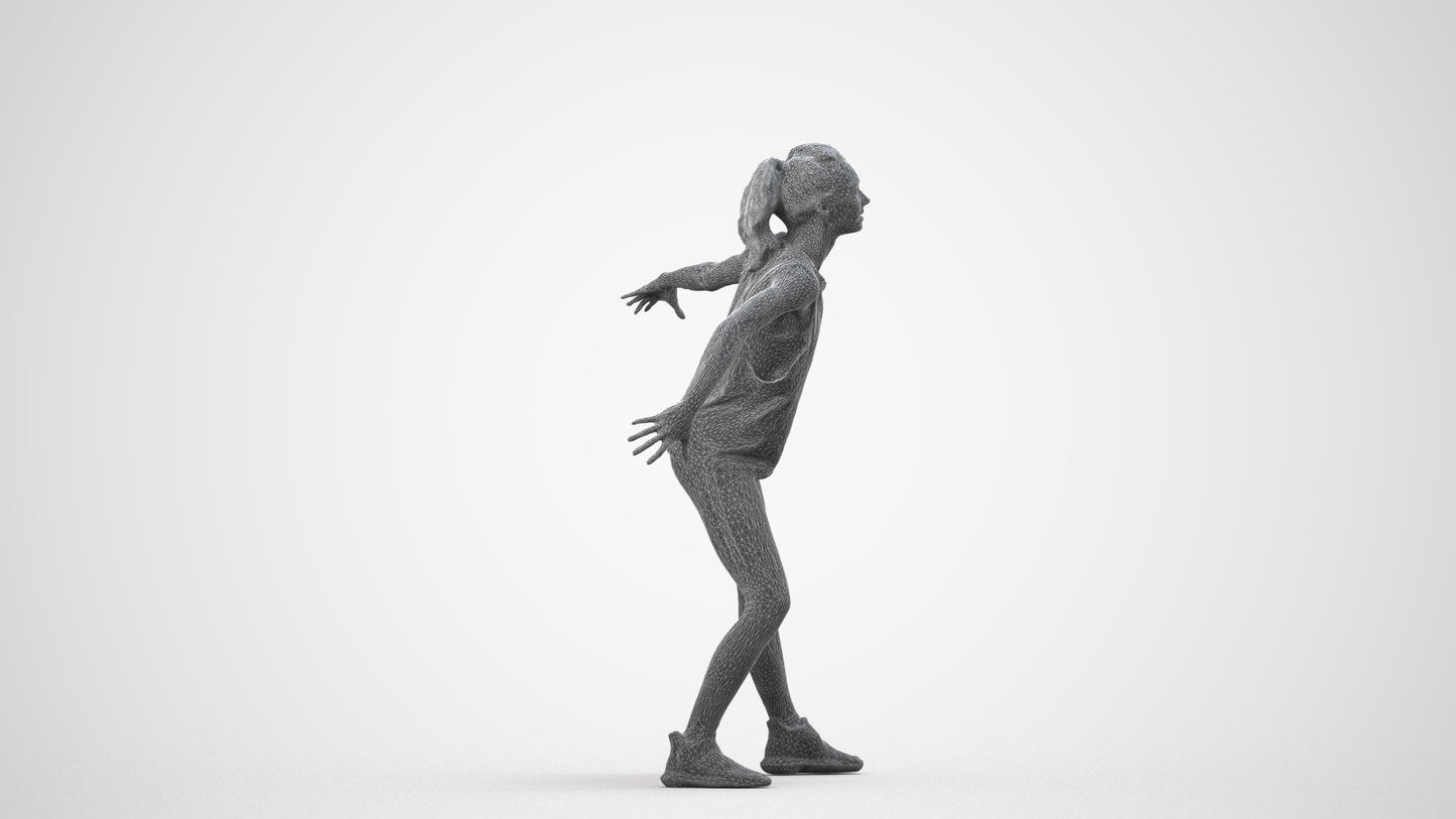 realistic 3D people woman sport, render-ready for V-Ray and Corona, FBX OBJ, wireframe side view