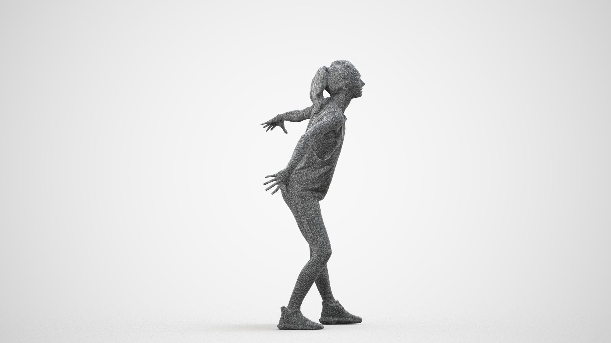 realistic 3D people woman sport, render-ready for V-Ray and Corona, FBX OBJ, wireframe side view
