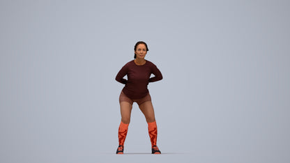 3D people model woman sport, scanned human for 3ds Max rendering, top-down view render