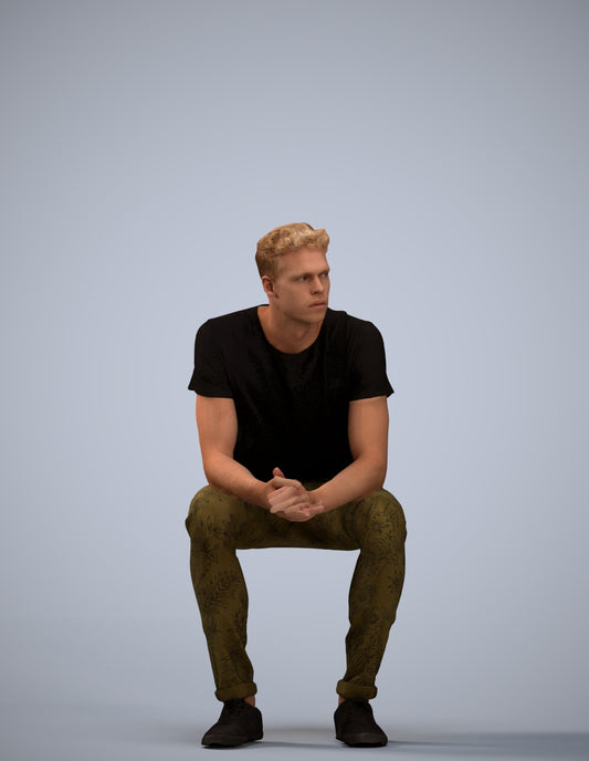 realistic 3D man casual sitting, scanned archviz people for Blender and 3ds Max