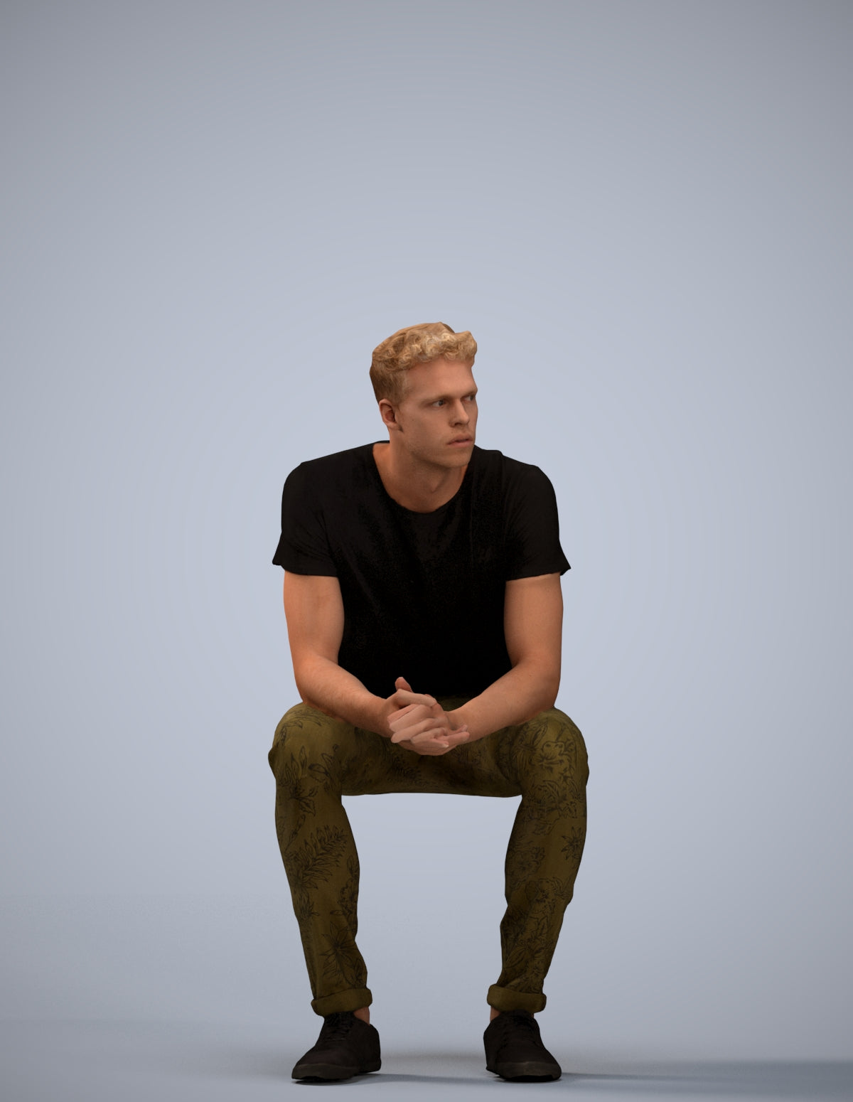 realistic 3D man casual sitting, scanned archviz people for Blender and 3ds Max
