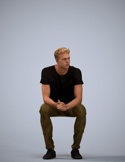 realistic 3D man casual sitting, scanned archviz people for Blender and 3ds Max
