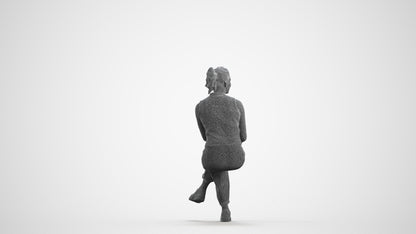 realistic 3D woman casual sitting, scanned archviz people for Blender and 3ds Max, wireframe front view