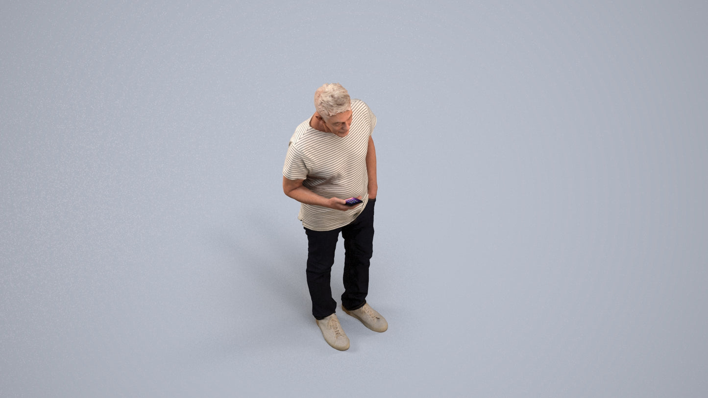 3D people model senior man casual standing, scanned human for 3ds Max rendering, back view render