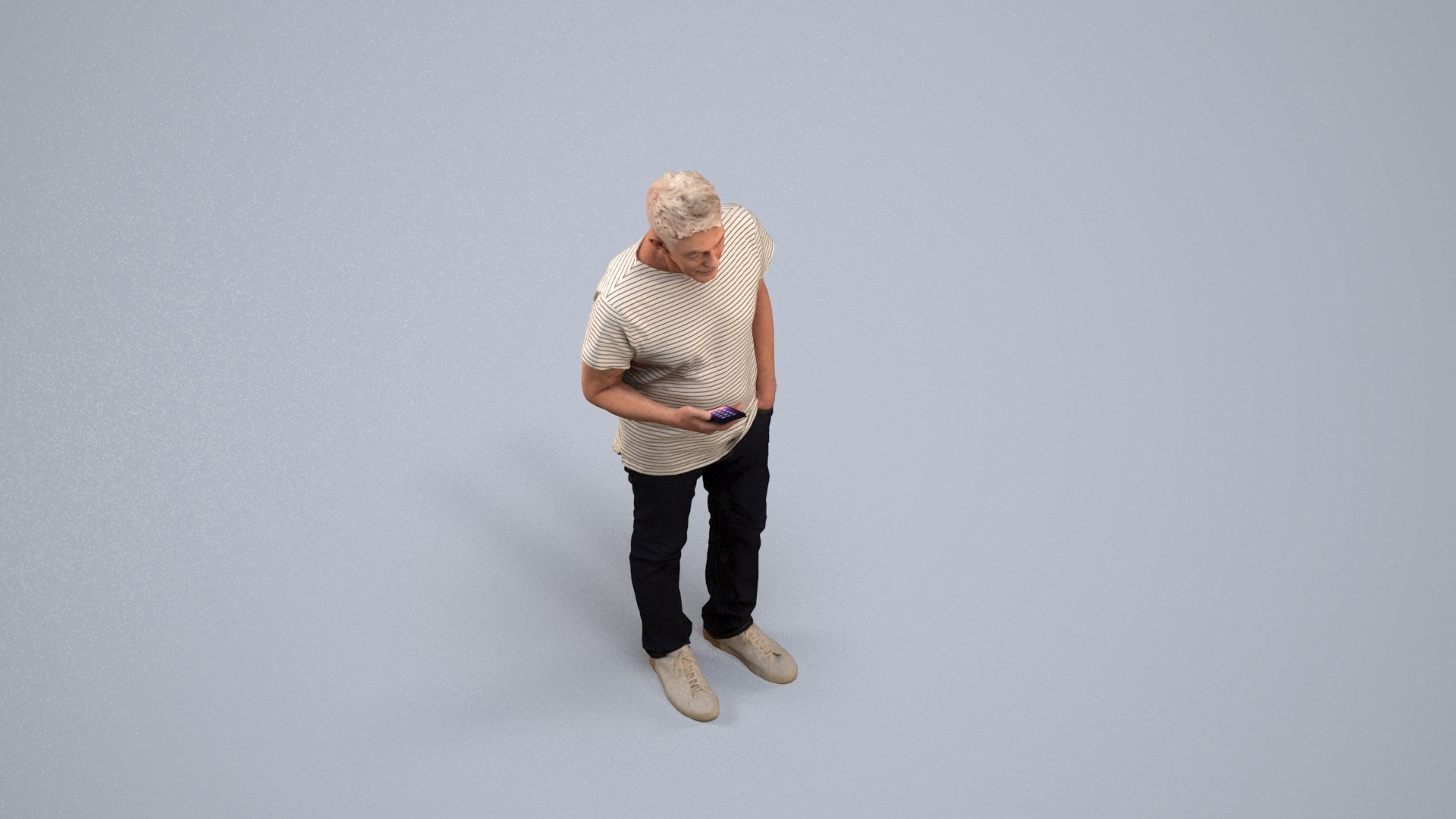 3D people model senior man casual standing, scanned human for 3ds Max rendering, back view render
