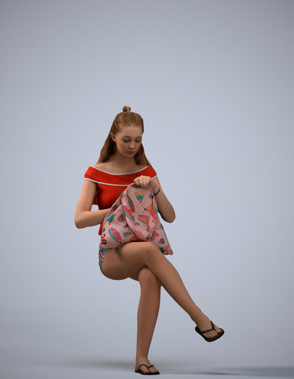 photogrammetry 3D girl casual sitting, realistic human model archviz FBX