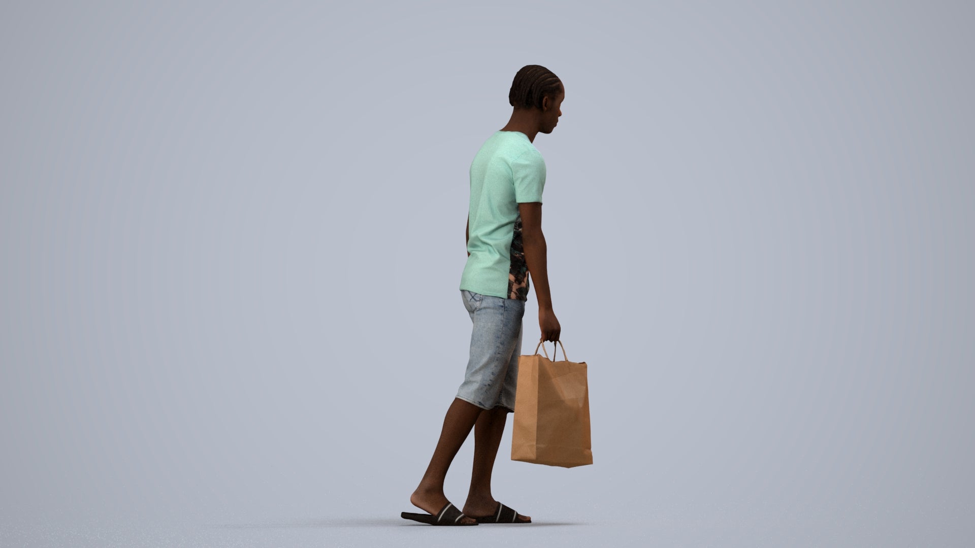 3D scanned boy shopping casual, photorealistic archviz people for Enscape and SketchUp, side view render