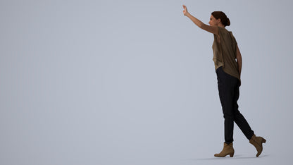 3D scanned woman standing casual, photorealistic archviz people for Enscape and SketchUp, three-quarter view render