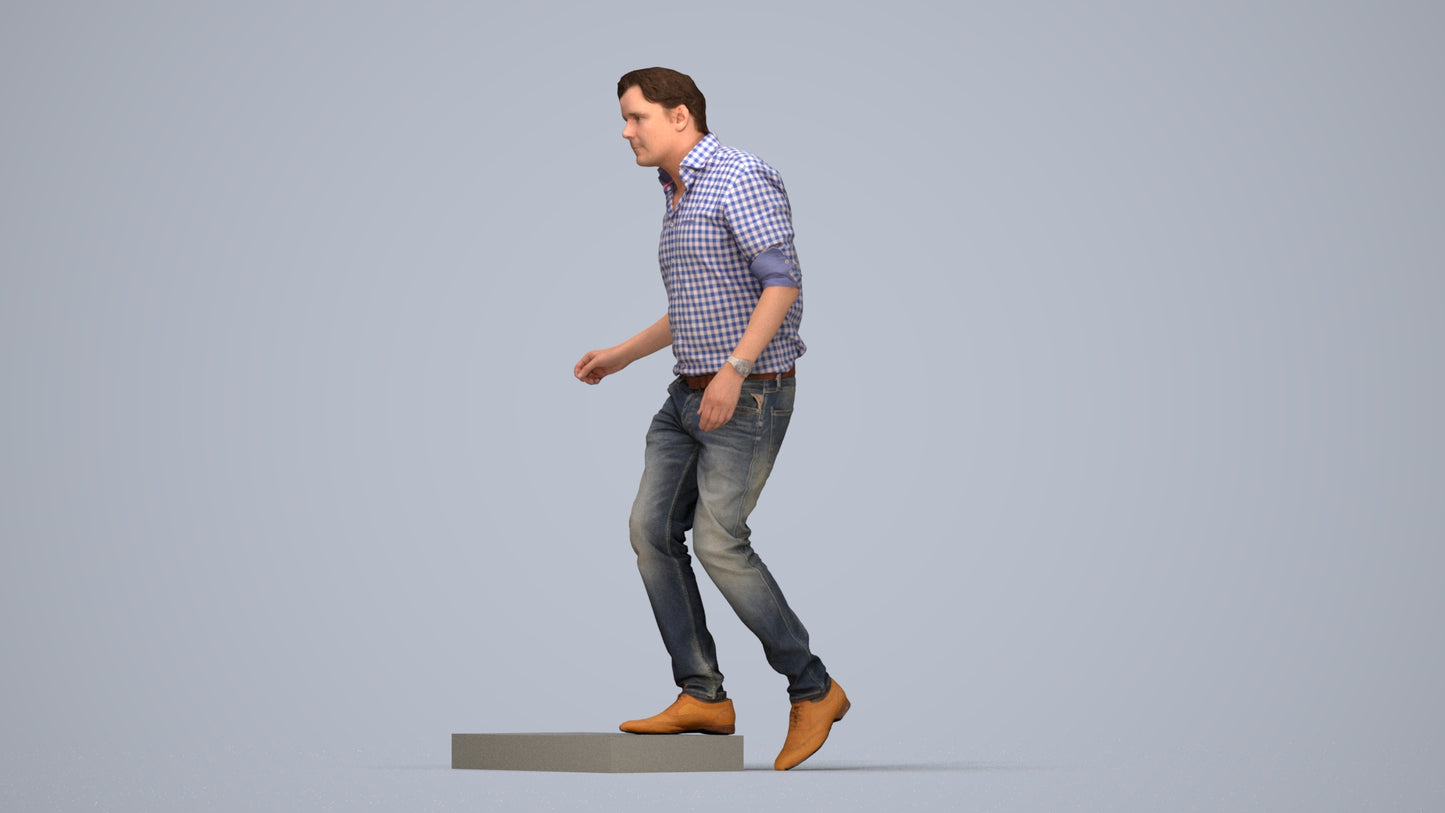 realistic 3D human man casual standing, archviz people FBX OBJ for Blender, top-down view render