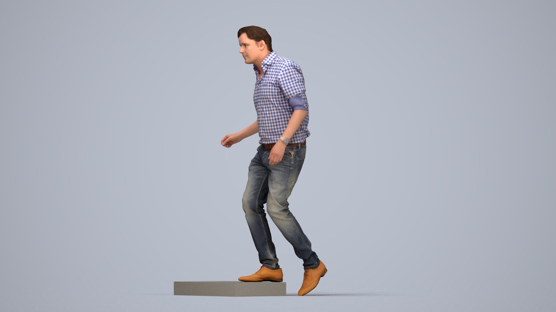 realistic 3D human man casual standing, archviz people FBX OBJ for Blender, top-down view render