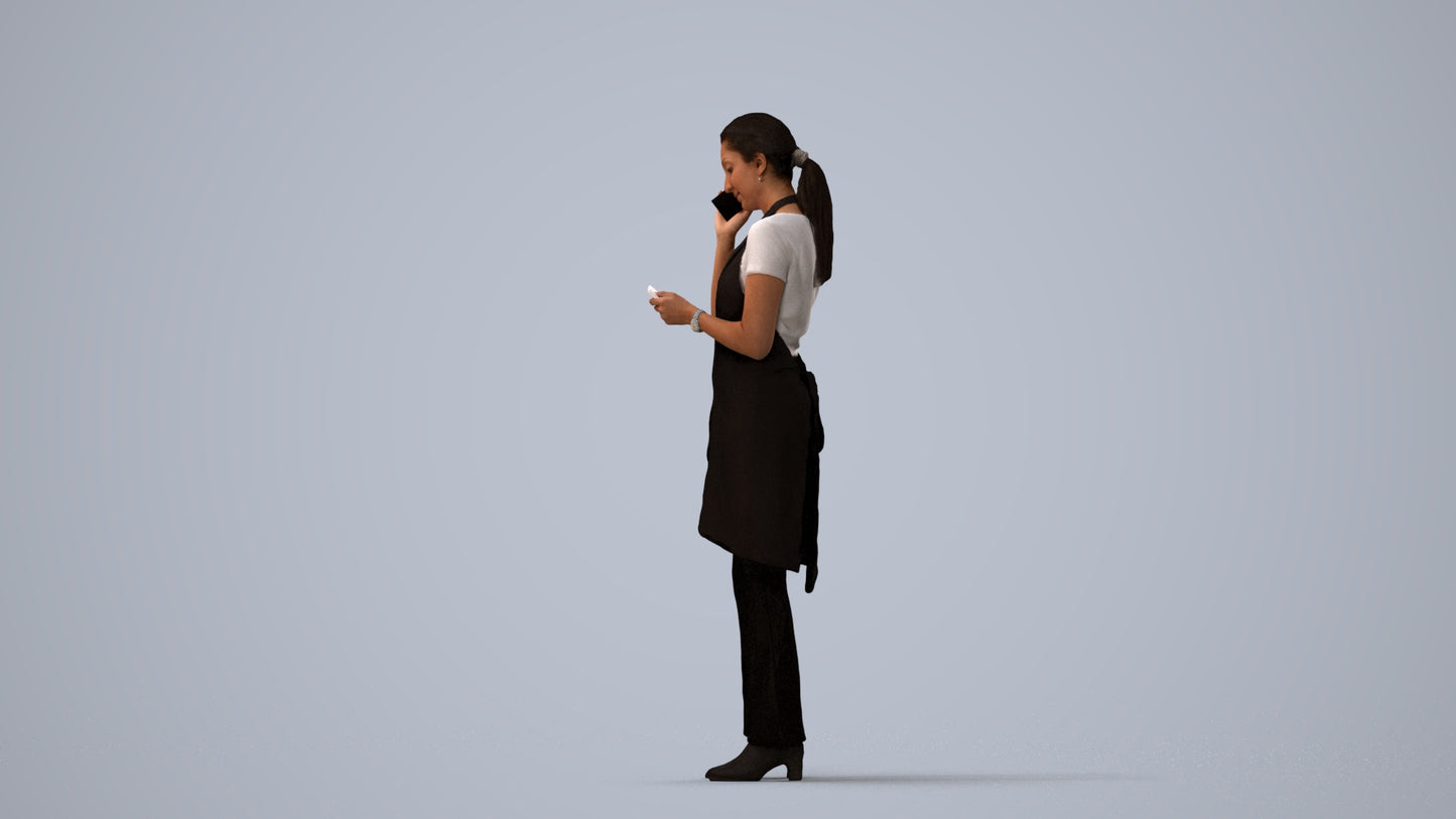 realistic 3D woman hospitality, scanned archviz people for Blender and 3ds Max, three-quarter view render