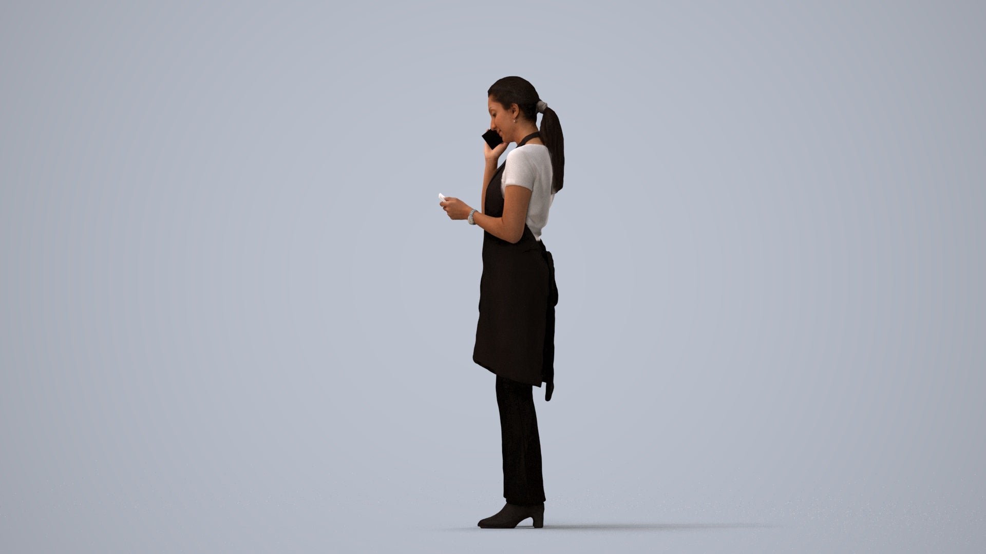 realistic 3D woman hospitality, scanned archviz people for Blender and 3ds Max, three-quarter view render