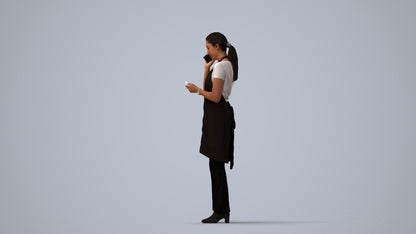 realistic 3D woman hospitality, scanned archviz people for Blender and 3ds Max, three-quarter view render