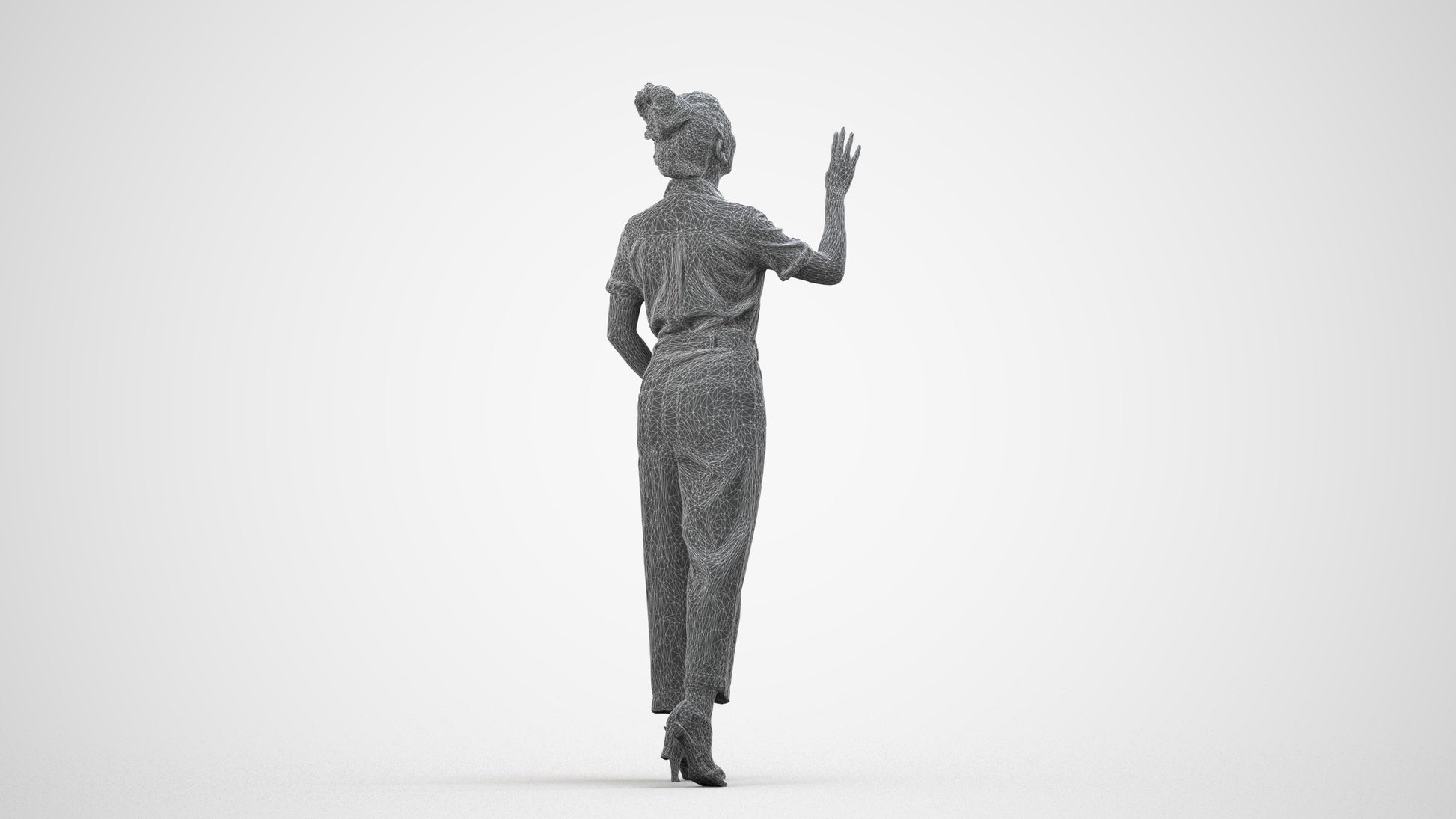 photogrammetry 3D woman business standing, realistic human model archviz FBX, wireframe side view