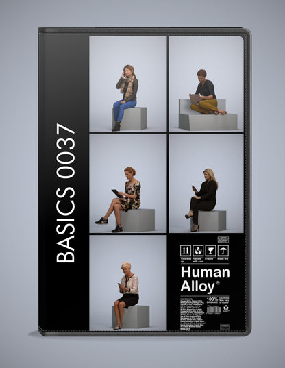 3D human models sitting bundle, 5 photogrammetry scanned people for archviz