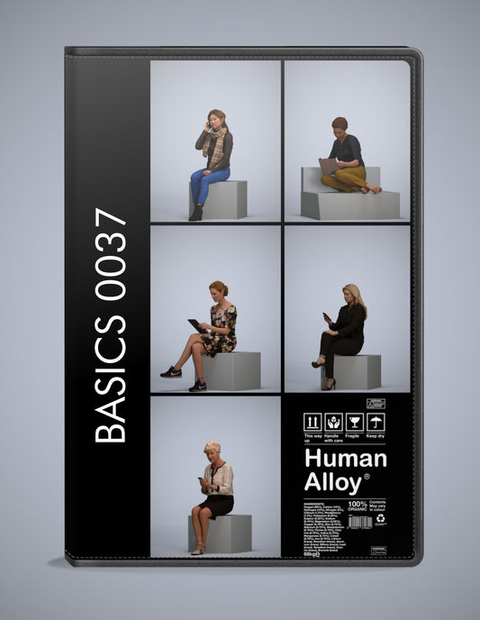 3D human models sitting bundle, 5 photogrammetry scanned people for archviz
