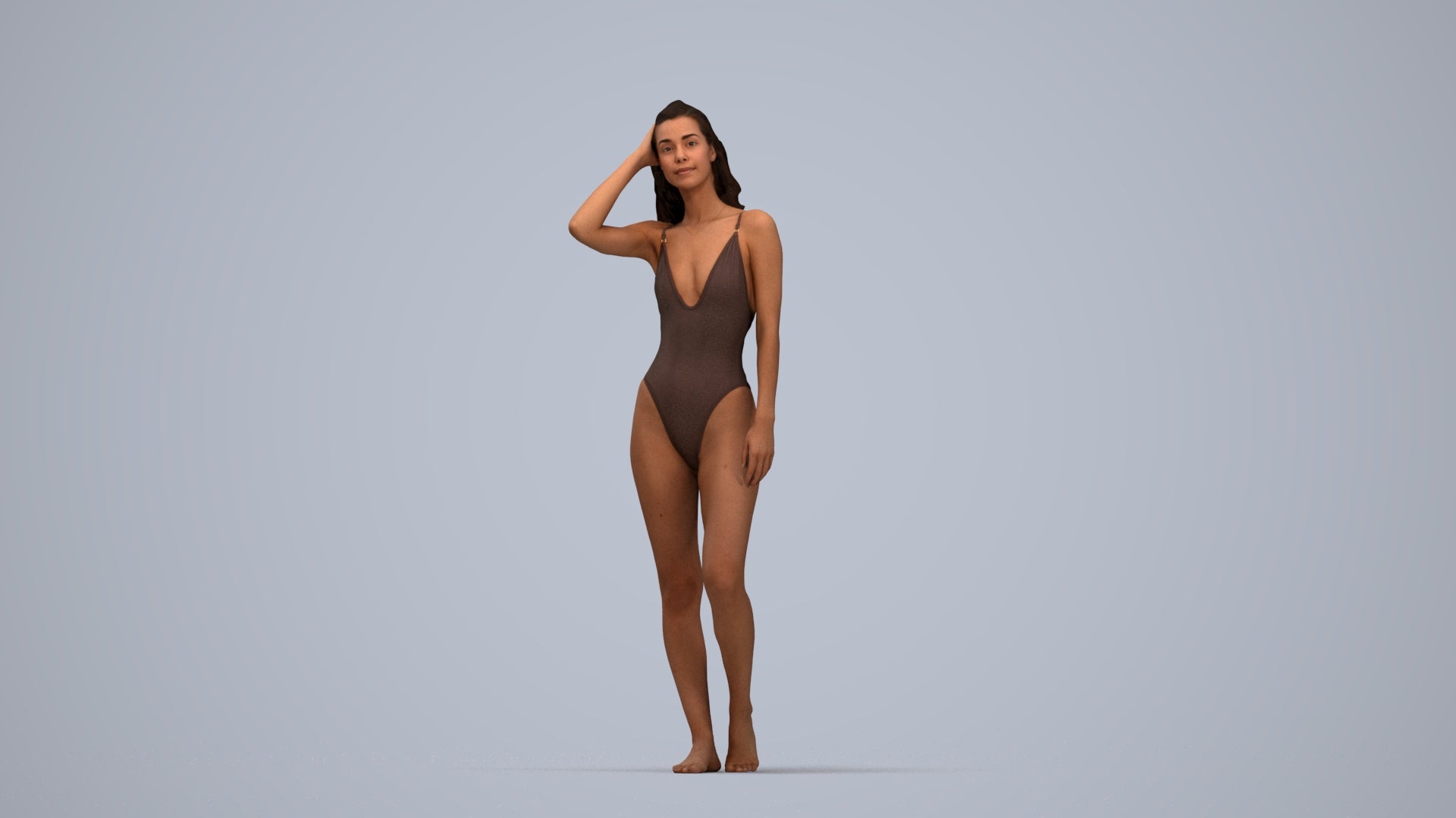 3D scanned woman pool, photorealistic archviz people for Enscape and SketchUp, top-down view render