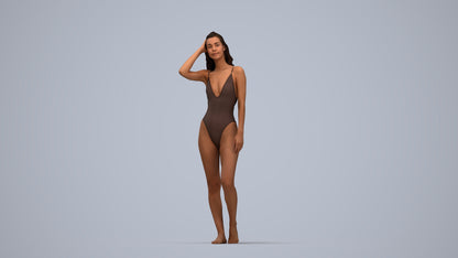 3D scanned woman pool, photorealistic archviz people for Enscape and SketchUp, top-down view render