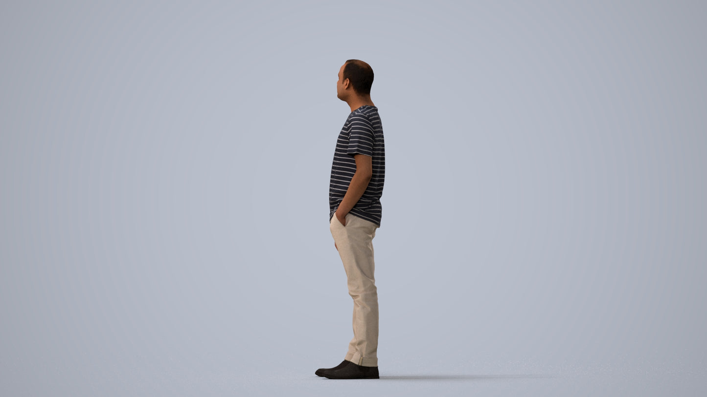 3D people model man casual standing, scanned human for 3ds Max rendering, three-quarter view render