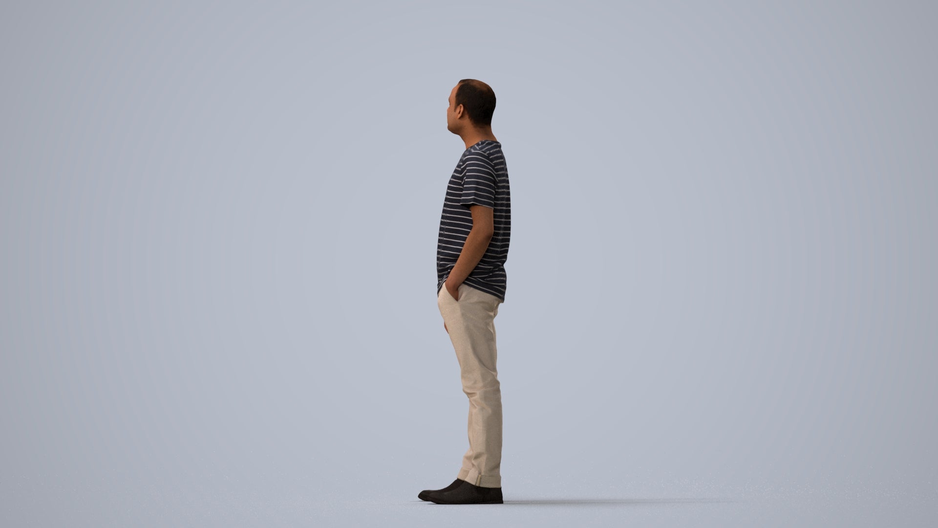 3D people model man casual standing, scanned human for 3ds Max rendering, three-quarter view render