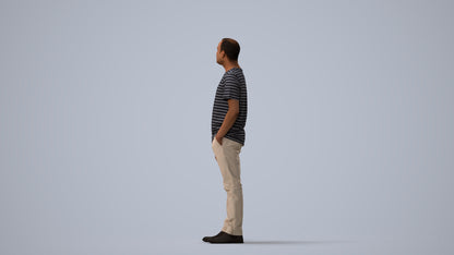 3D people model man casual standing, scanned human for 3ds Max rendering, three-quarter view render