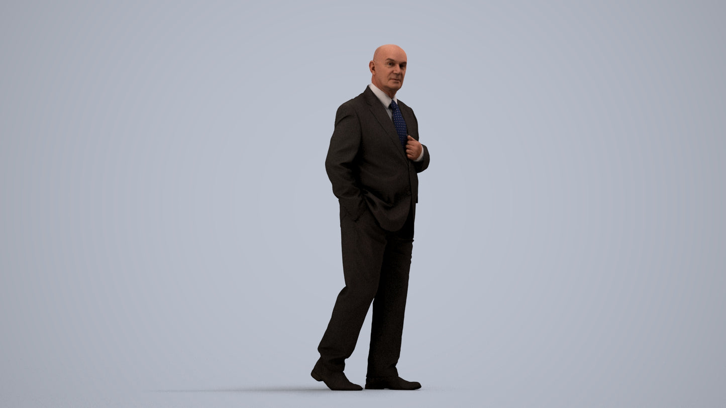 scanned 3D senior man business, photogrammetry people for Enscape and V-Ray, side view render