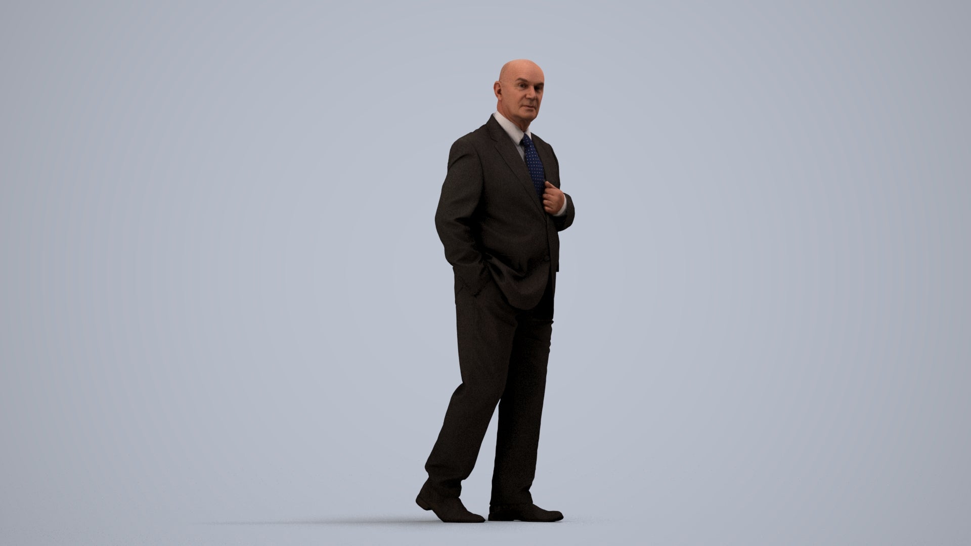 scanned 3D senior man business, photogrammetry people for Enscape and V-Ray, side view render