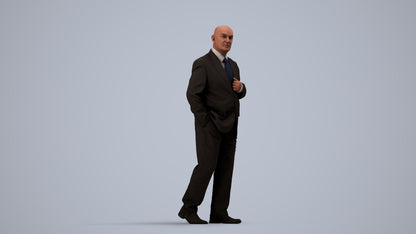 scanned 3D senior man business, photogrammetry people for Enscape and V-Ray, side view render