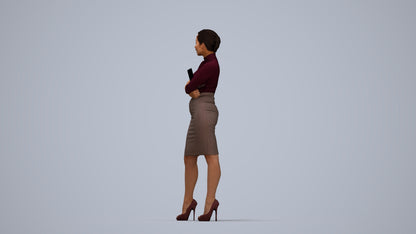 3D people model woman business standing, scanned human for 3ds Max rendering, top-down view render