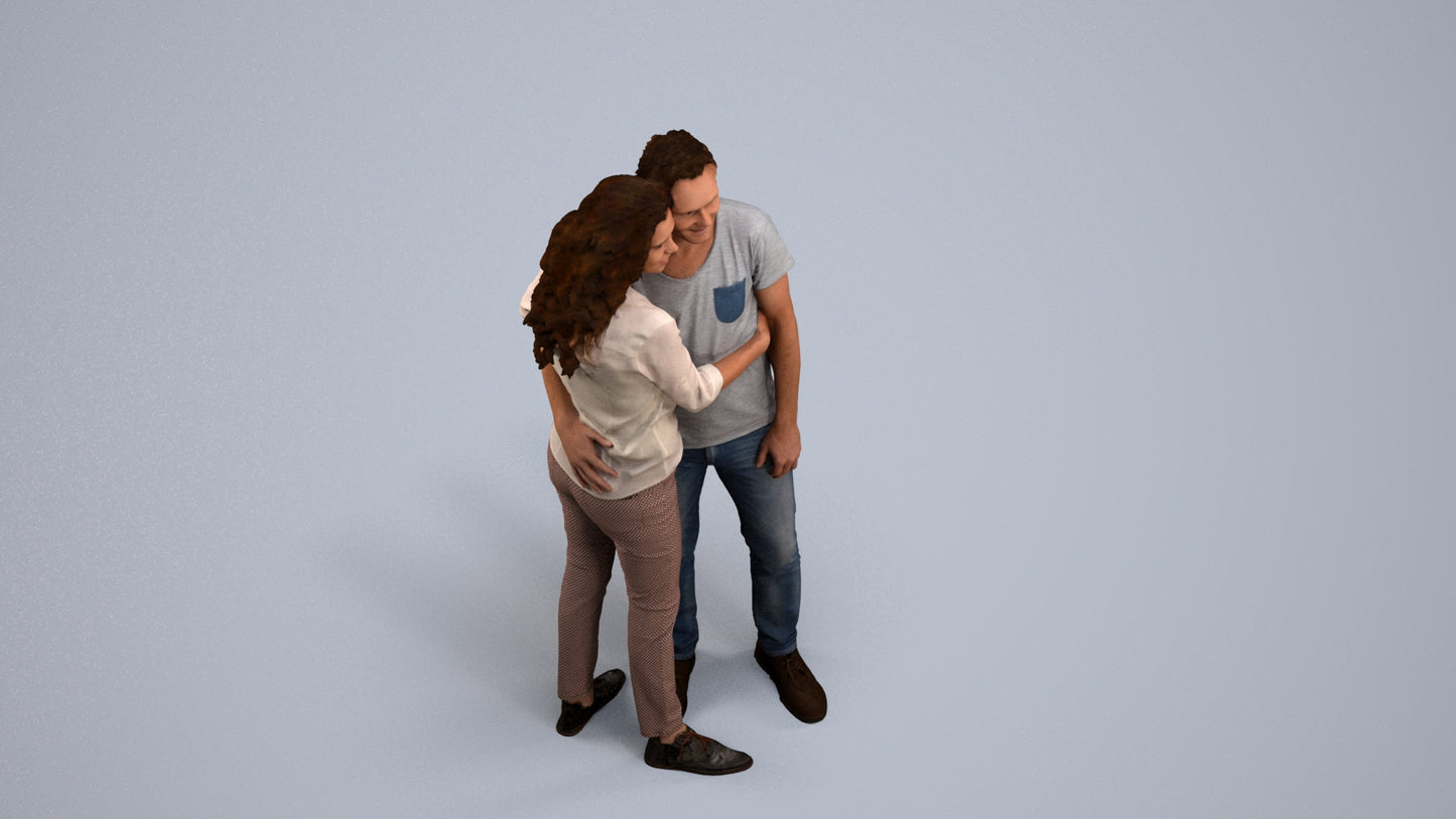 realistic 3D human woman casual couple, archviz people FBX OBJ for Blender, back view render