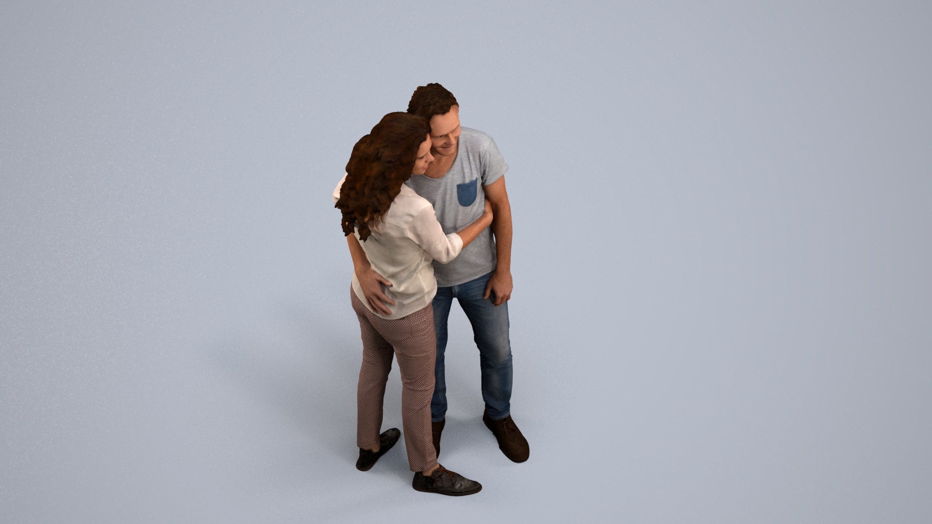 realistic 3D human woman casual couple, archviz people FBX OBJ for Blender, back view render