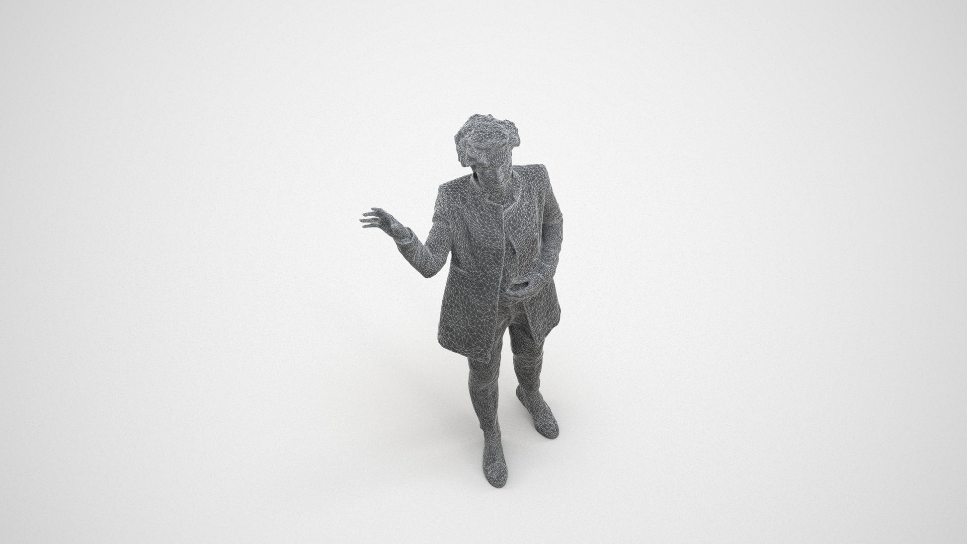 3D human model woman business, photogrammetry scanned person for archviz, wireframe three-quarter view