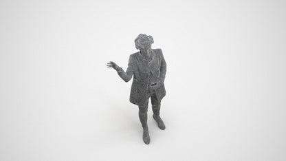 3D human model woman business, photogrammetry scanned person for archviz, wireframe three-quarter view