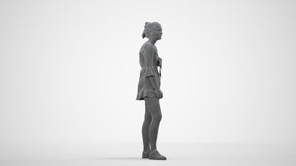 3D human model girl casual kids, photogrammetry scanned person for archviz, wireframe side view