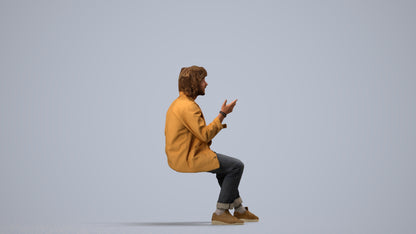 realistic 3D man casual sitting, scanned archviz people for Blender and 3ds Max, side view render