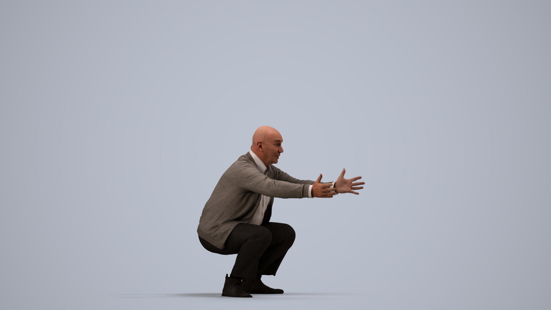 3D scanned senior man standing casual, photorealistic archviz people for Enscape and SketchUp, side view render