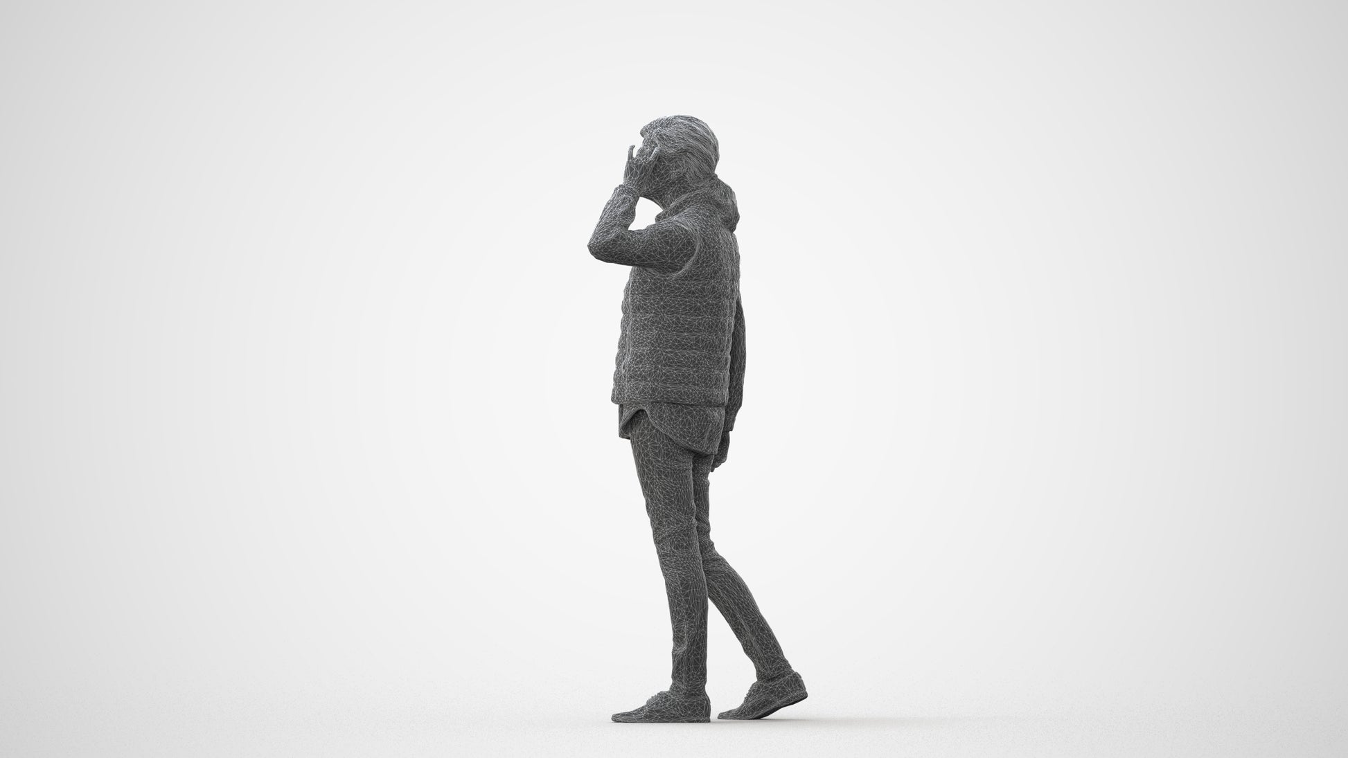 3D human model senior woman casual standing, photogrammetry scanned person for archviz, square thumbnail