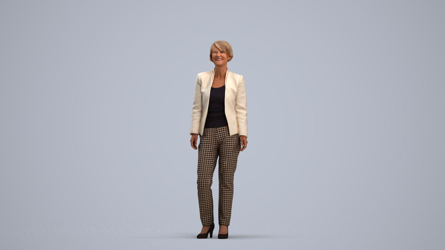 scanned 3D senior woman business standing, photogrammetry people for Enscape and V-Ray, standing pose render