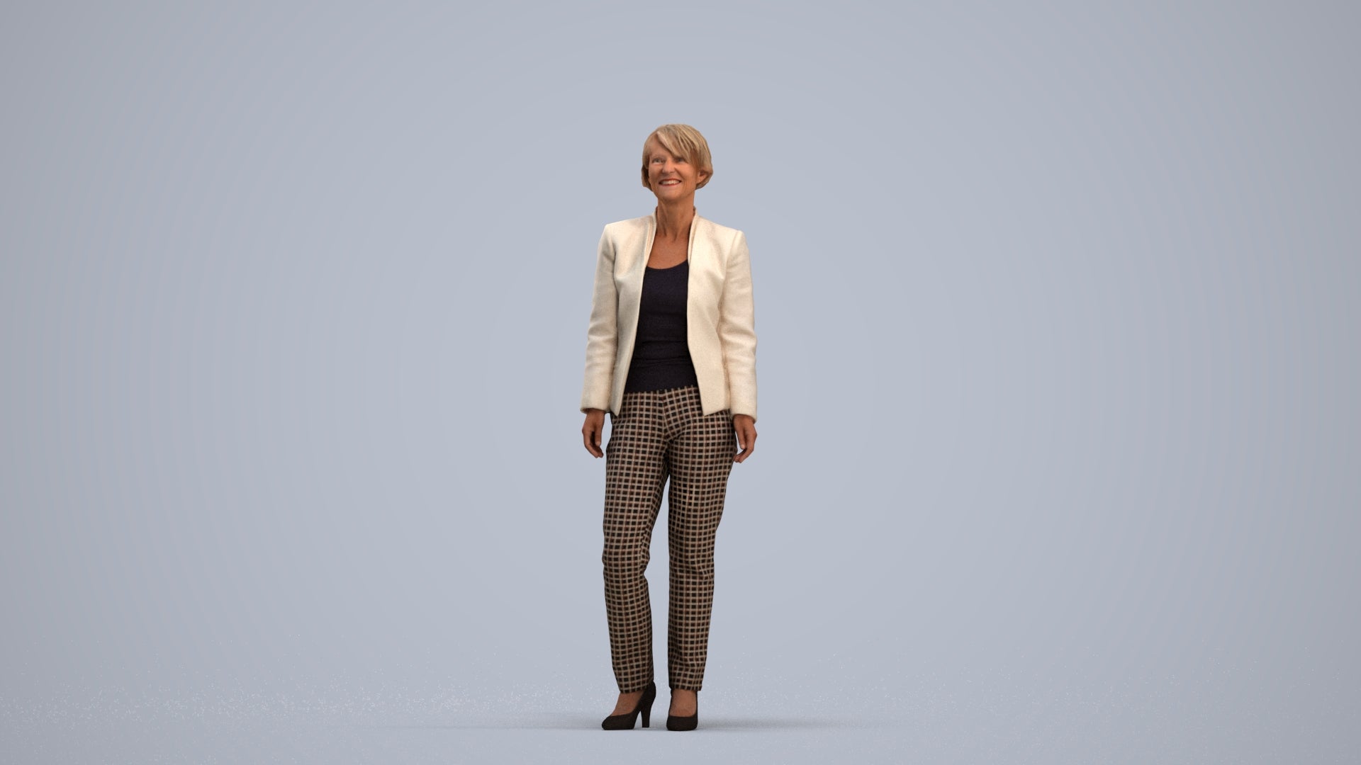 scanned 3D senior woman business standing, photogrammetry people for Enscape and V-Ray, standing pose render