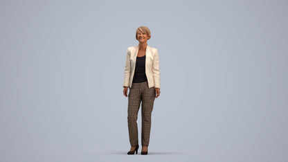 scanned 3D senior woman business standing, photogrammetry people for Enscape and V-Ray, standing pose render