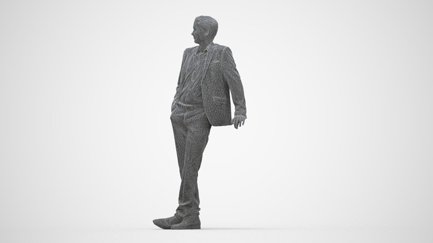 3D scanned man business, photorealistic archviz people for Enscape and SketchUp, wireframe back view