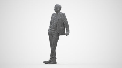 3D scanned man business, photorealistic archviz people for Enscape and SketchUp, wireframe back view