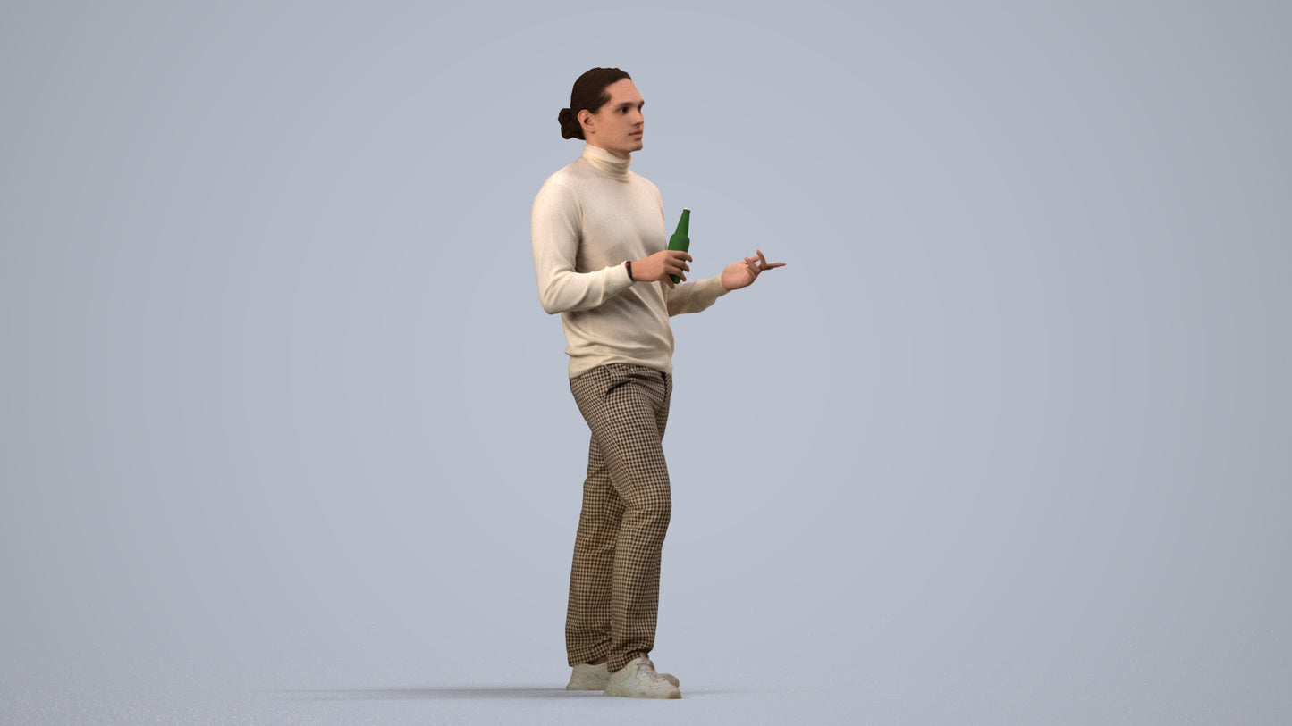 photogrammetry 3D man casual standing, realistic human model archviz FBX, side view render
