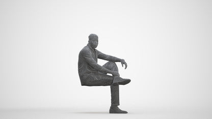 scanned 3D man casual sitting, photogrammetry people for Enscape and V-Ray, three-quarter front view render