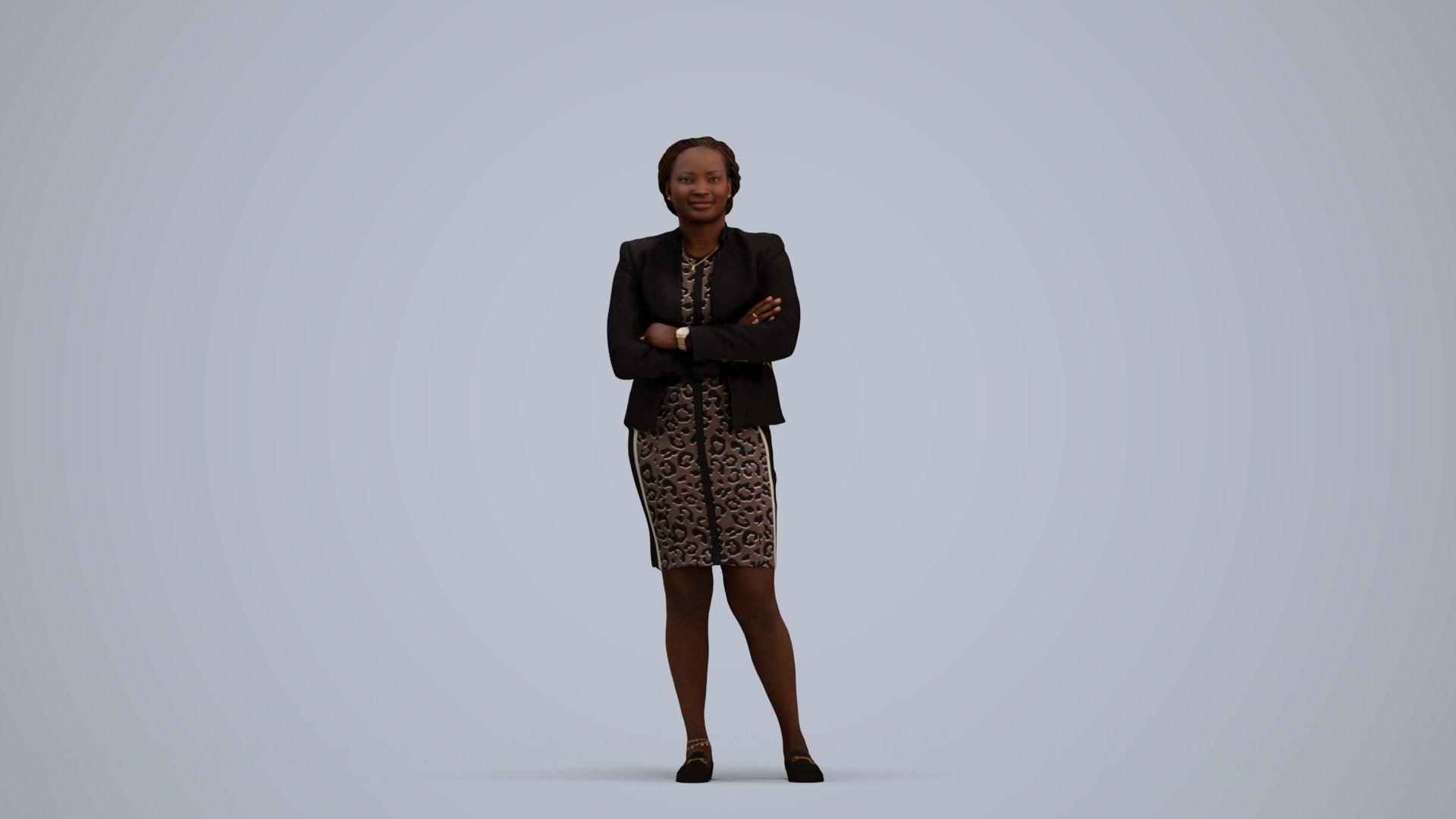 realistic 3D people woman business standing, render-ready for V-Ray and Corona, FBX OBJ, standing pose render