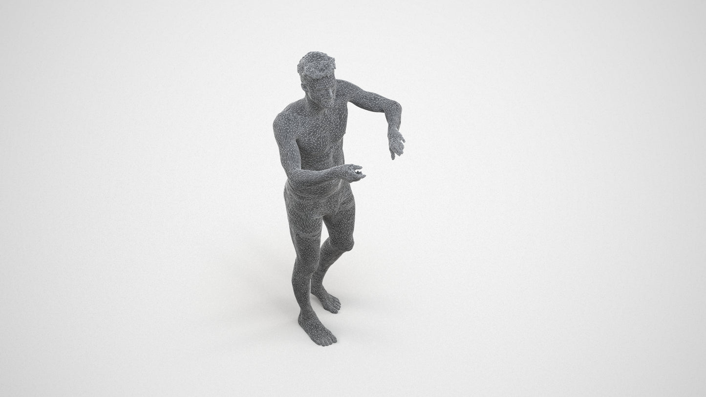 realistic 3D man bathroom, scanned archviz people for Blender and 3ds Max, wireframe three-quarter view