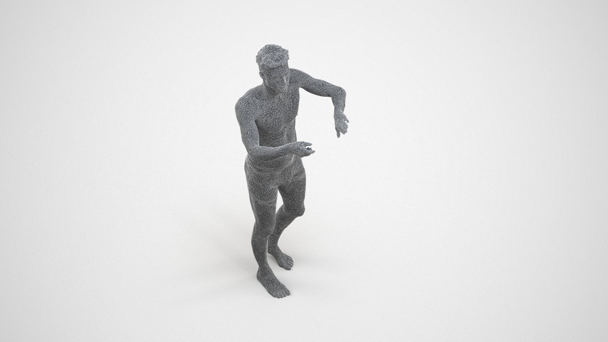 realistic 3D man bathroom, scanned archviz people for Blender and 3ds Max, wireframe three-quarter view